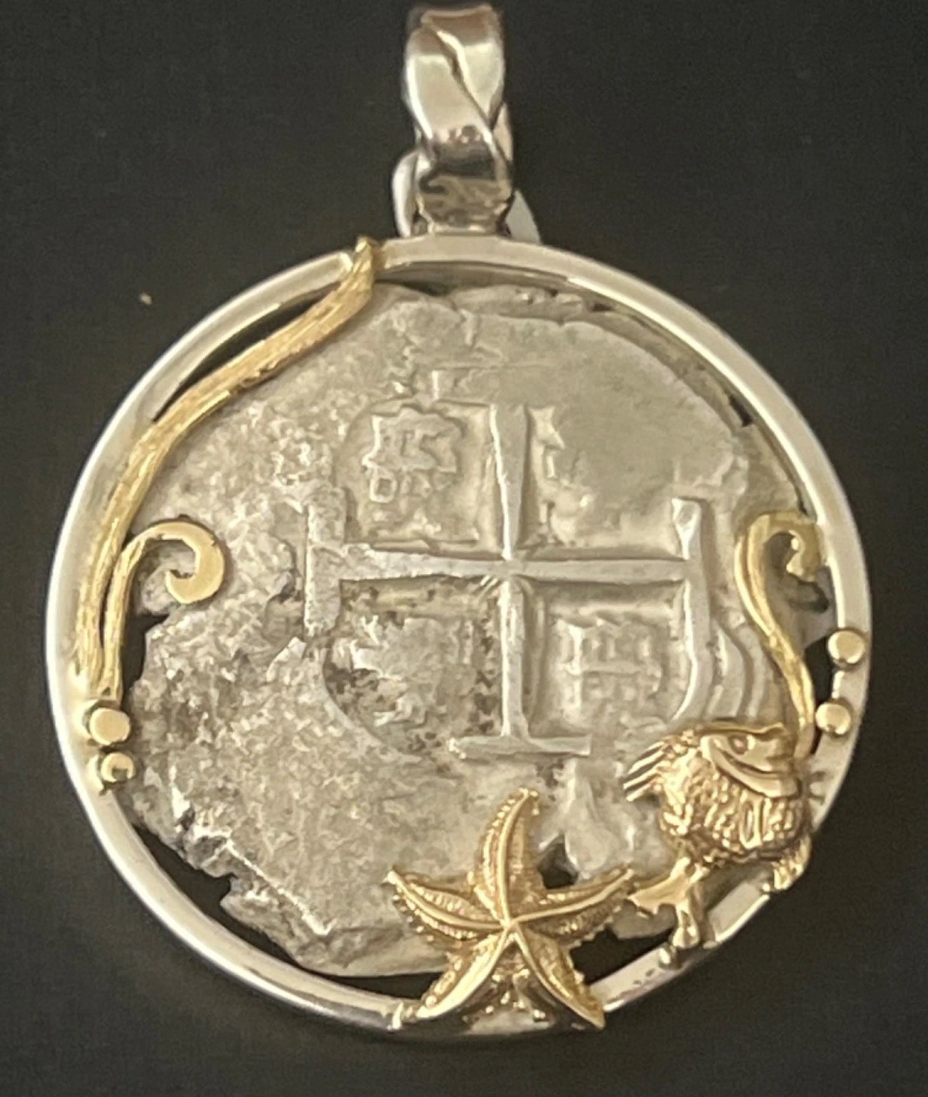 8 REALES Original Land Find Mounted 14k gold/Silver 1741 COB