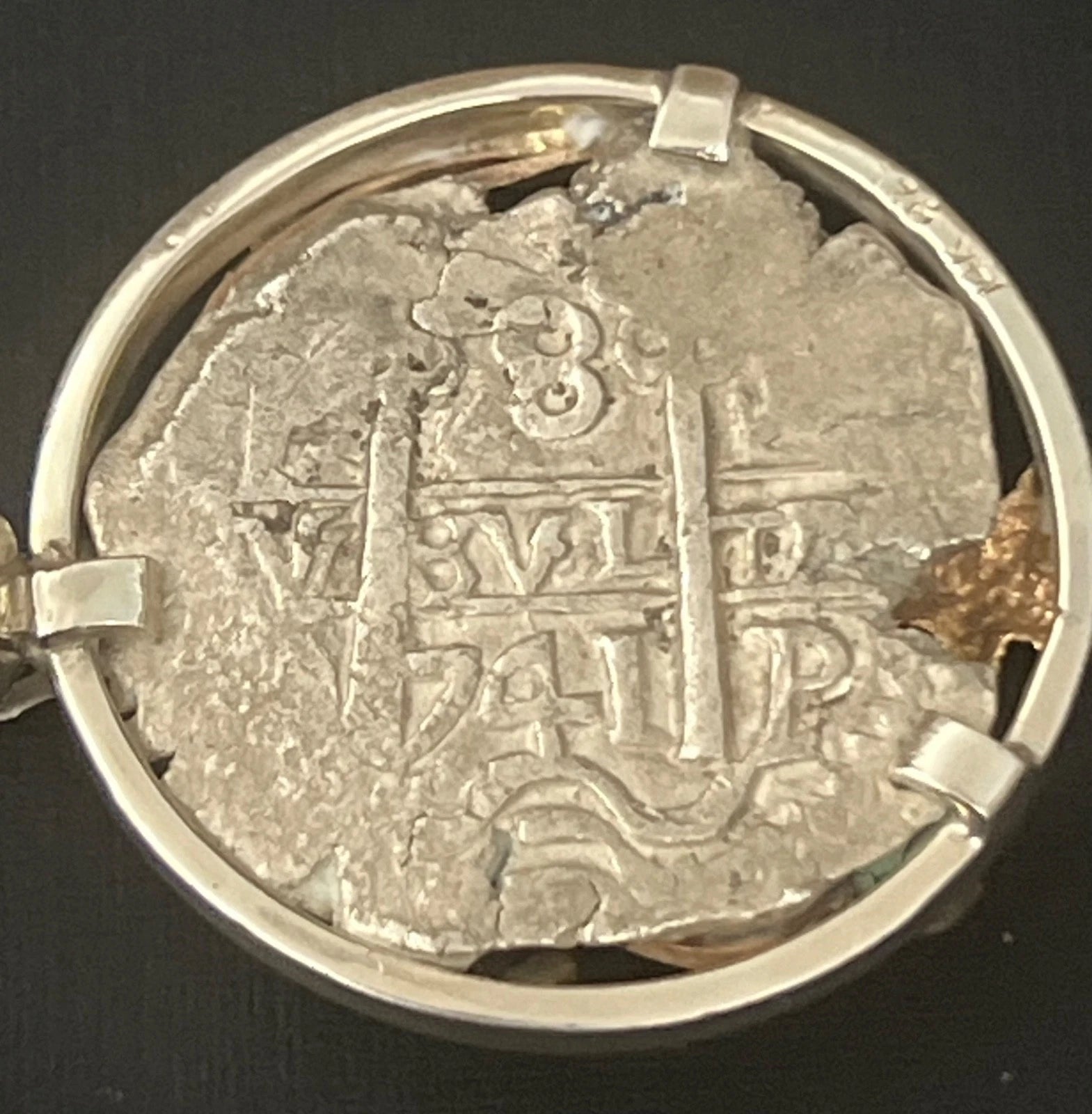 8 REALES Original Land Find Mounted 14k gold/Silver 1741 COB