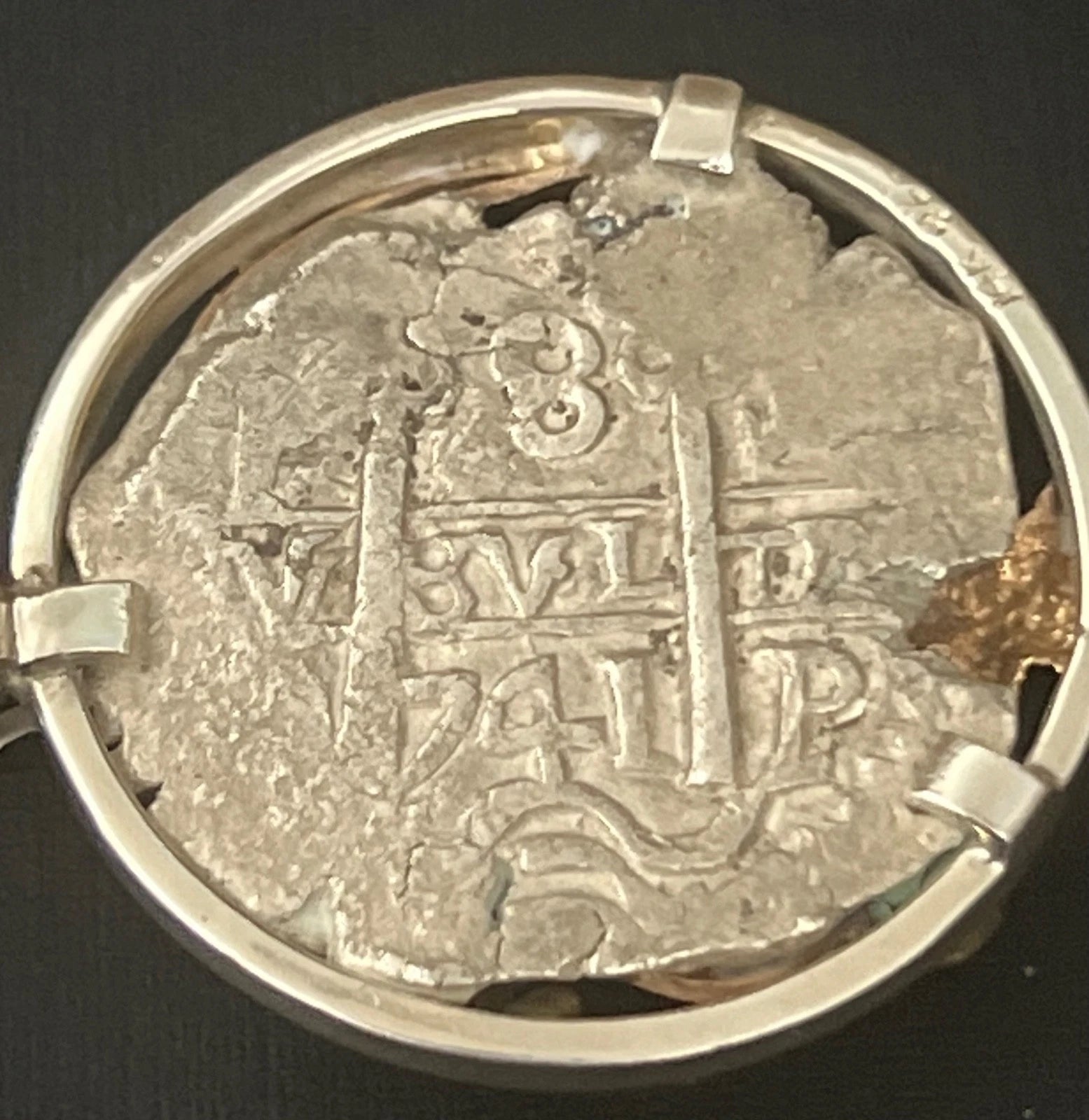 8 REALES Original Land Find Mounted 14k gold/Silver 1741 COB