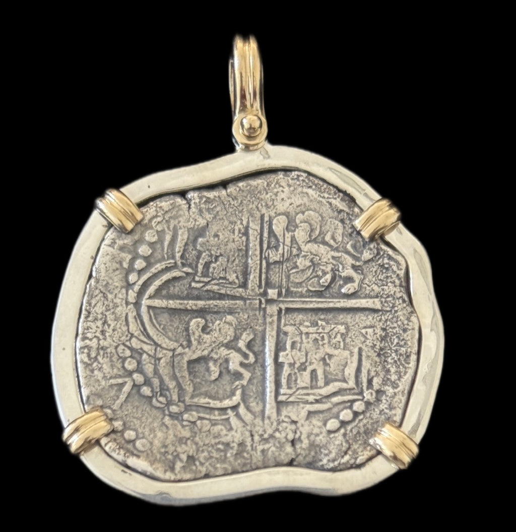 Atocha 8 Reales Grade 3 Mounted in 14k Gold and Silver