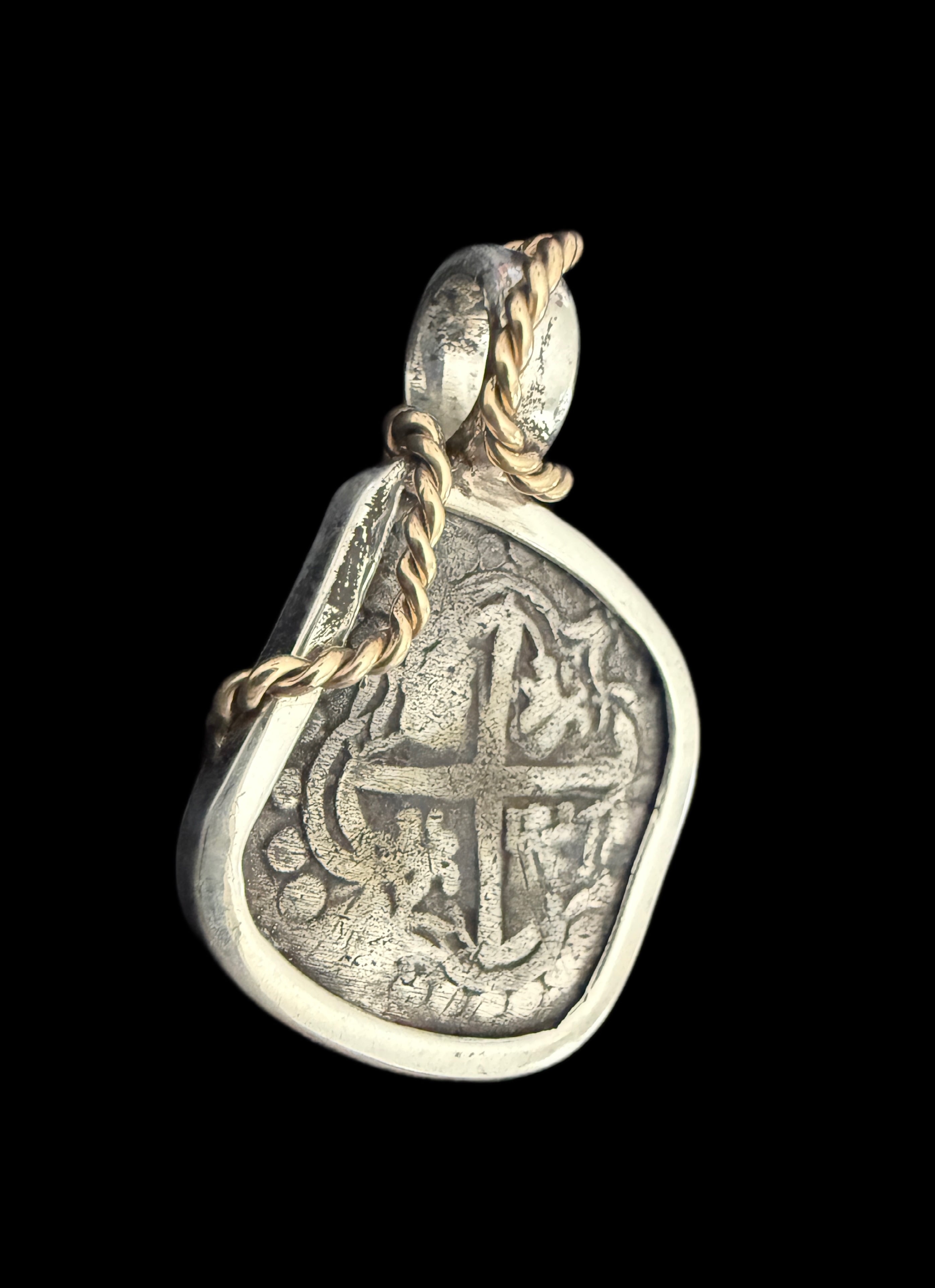 1 REAL POTOSI Original Land Find Mounted 14k gold and Silver (ATOCHA ERA)