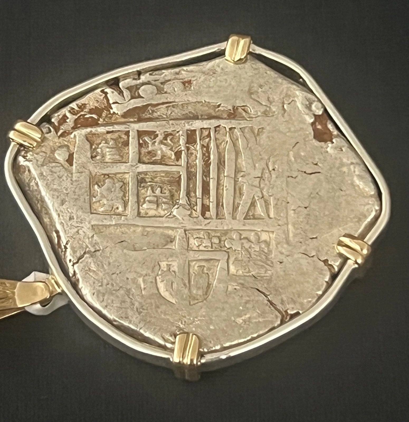 8 REALES Original Land Find Mounted 14k gold/Silver ATOCHA ERA