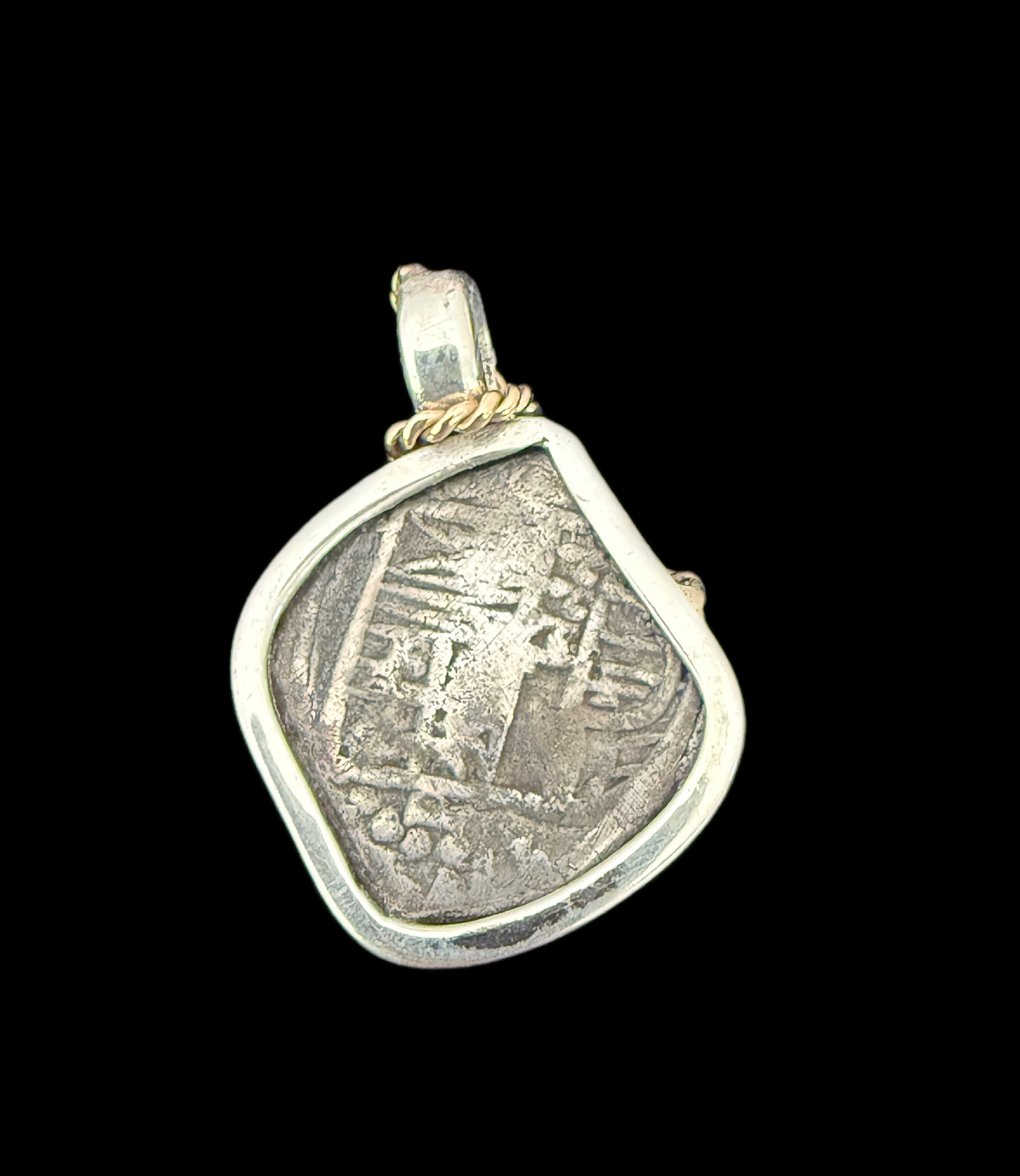 1 REAL POTOSI Original Land Find Mounted 14k gold and Silver (ATOCHA ERA)