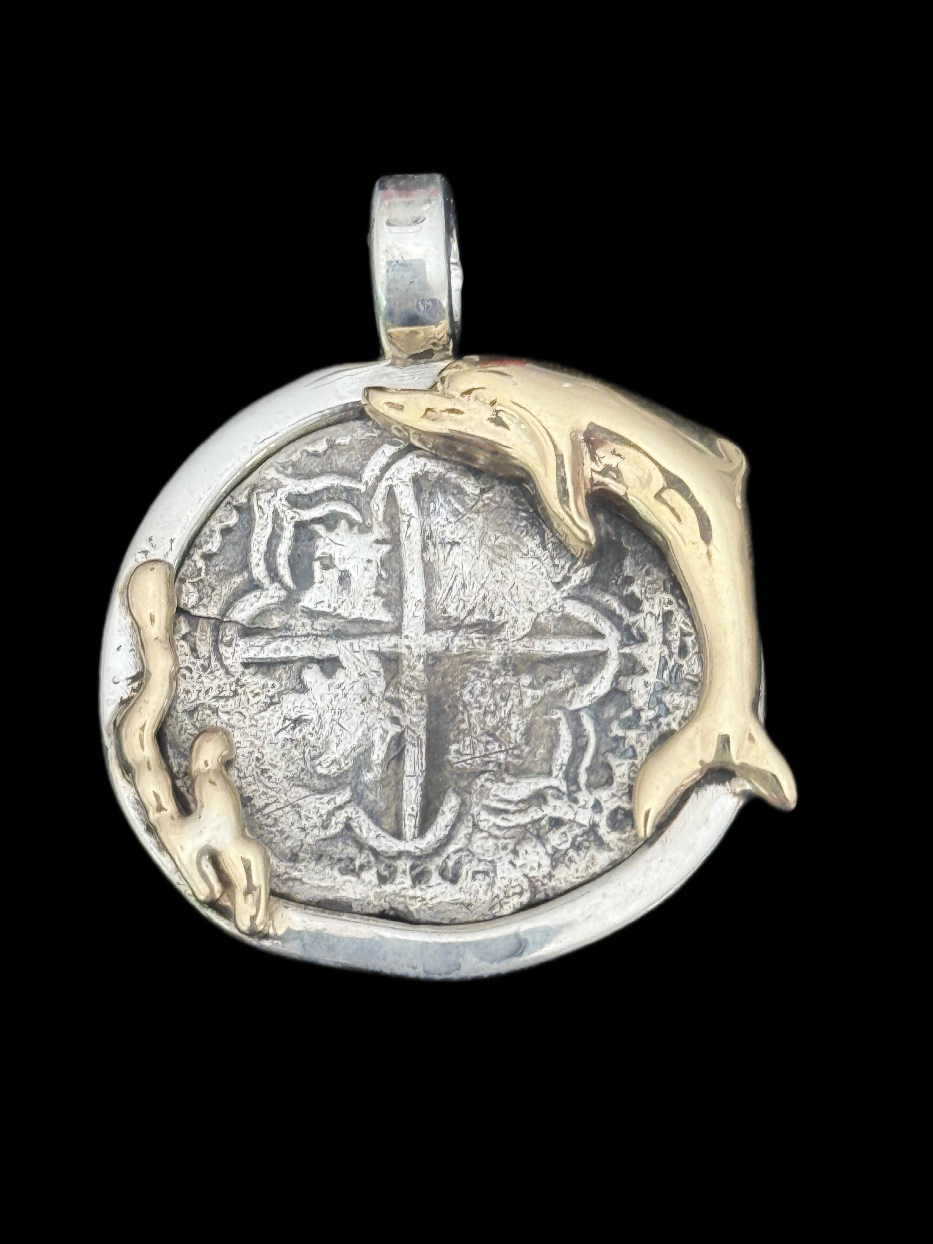 1 REAL POTOSI Original Land Find Mounted 14k gold and Silver (ATOCHA ERA)