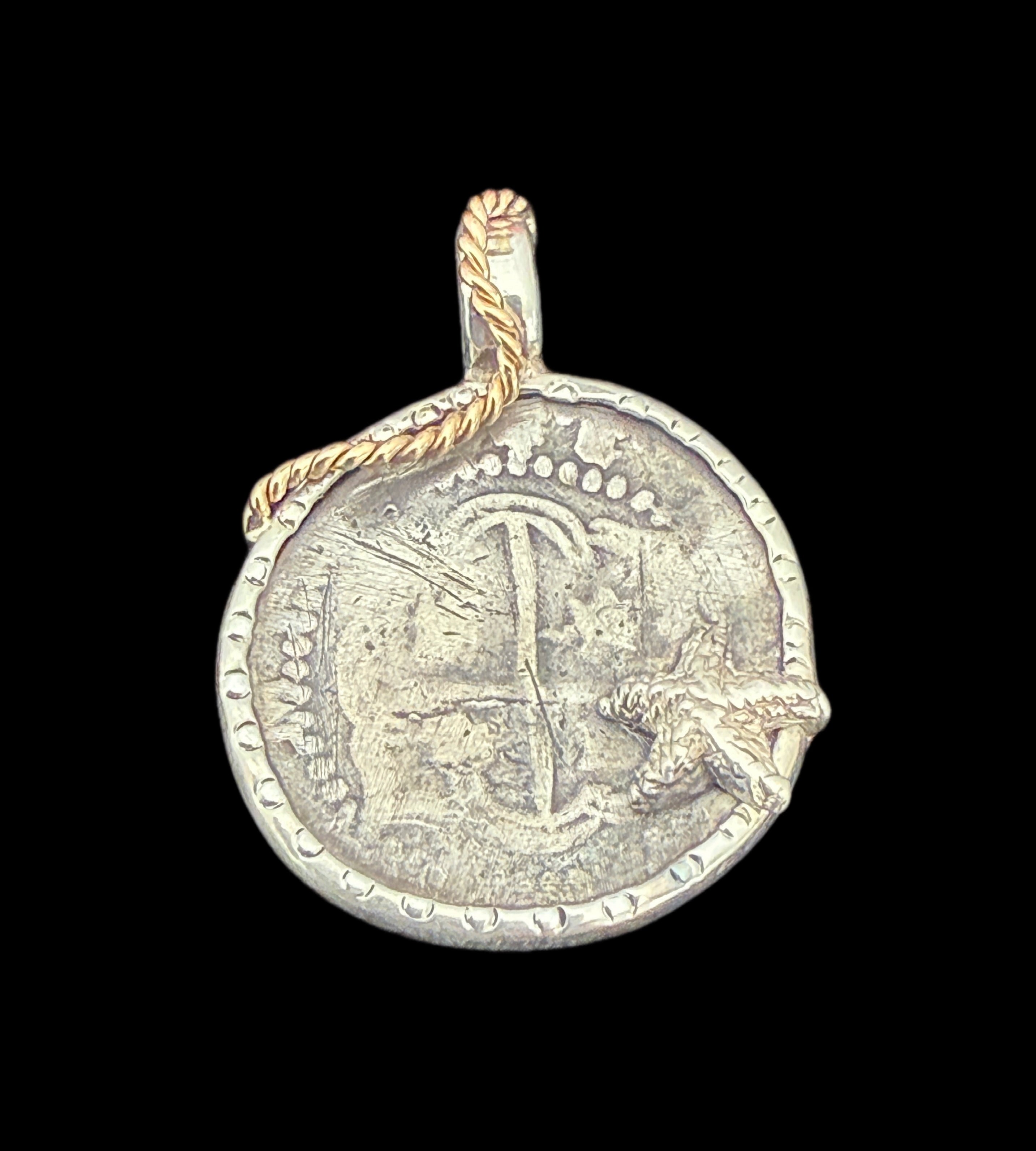 1 REAL POTOSI Original Land Find Mounted 14k gold and Silver (ATOCHA ERA)