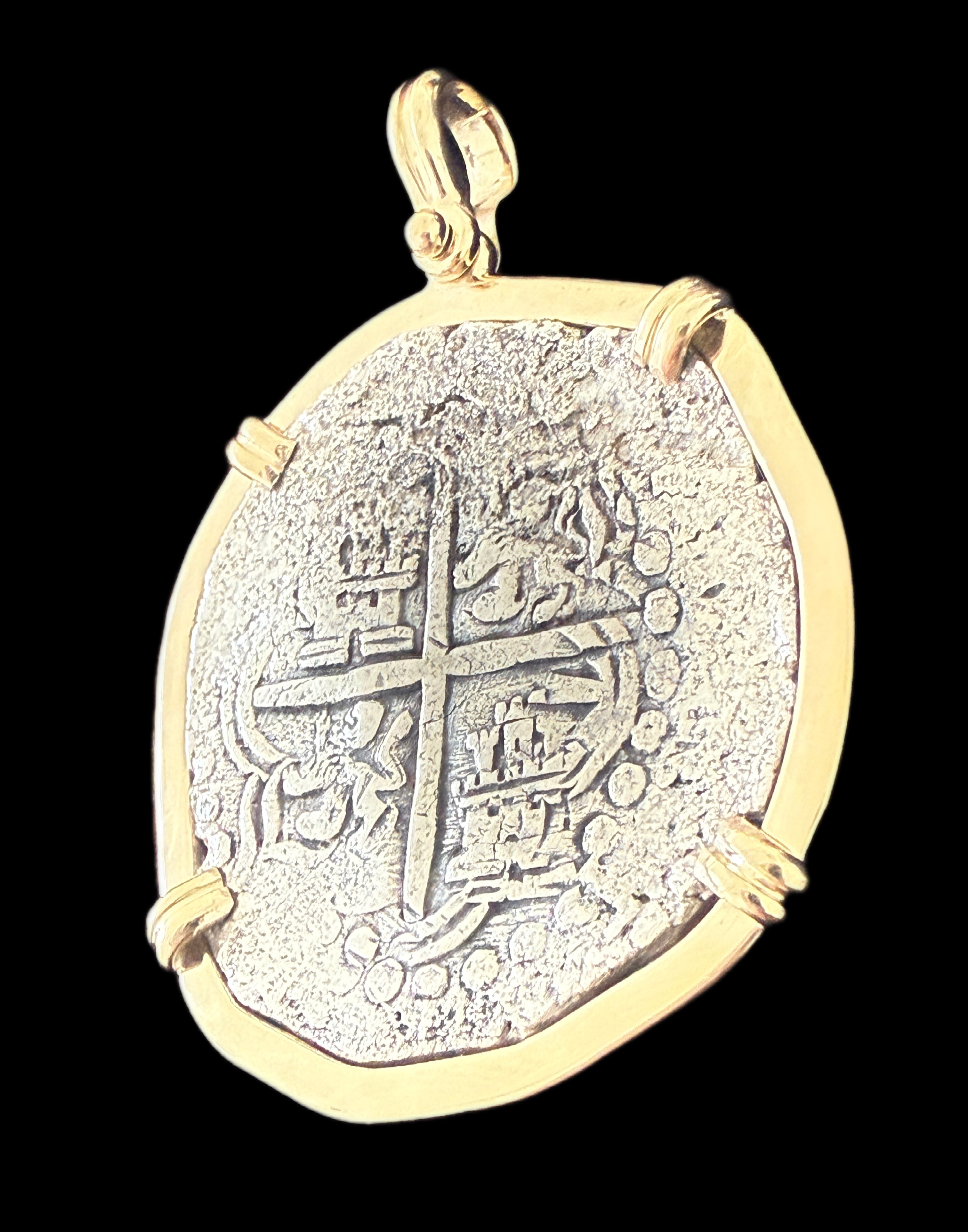 Atocha 8 Reales Grade 1 Assayer T Mounted in 8.3 grams 14k Gold