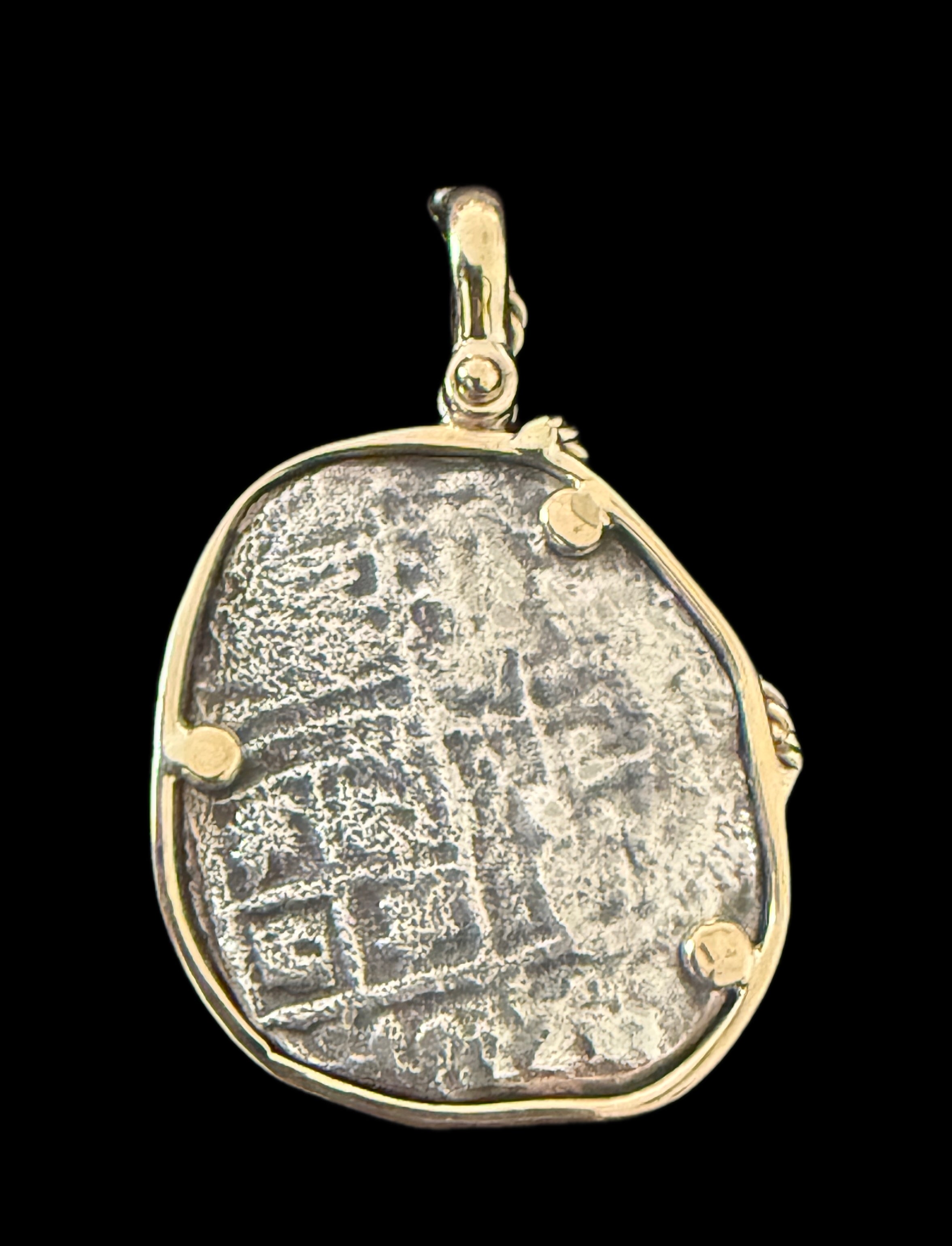 Atocha 4 Reales Grade 2 Assayer T Mounted in 5 grams 14k Gold