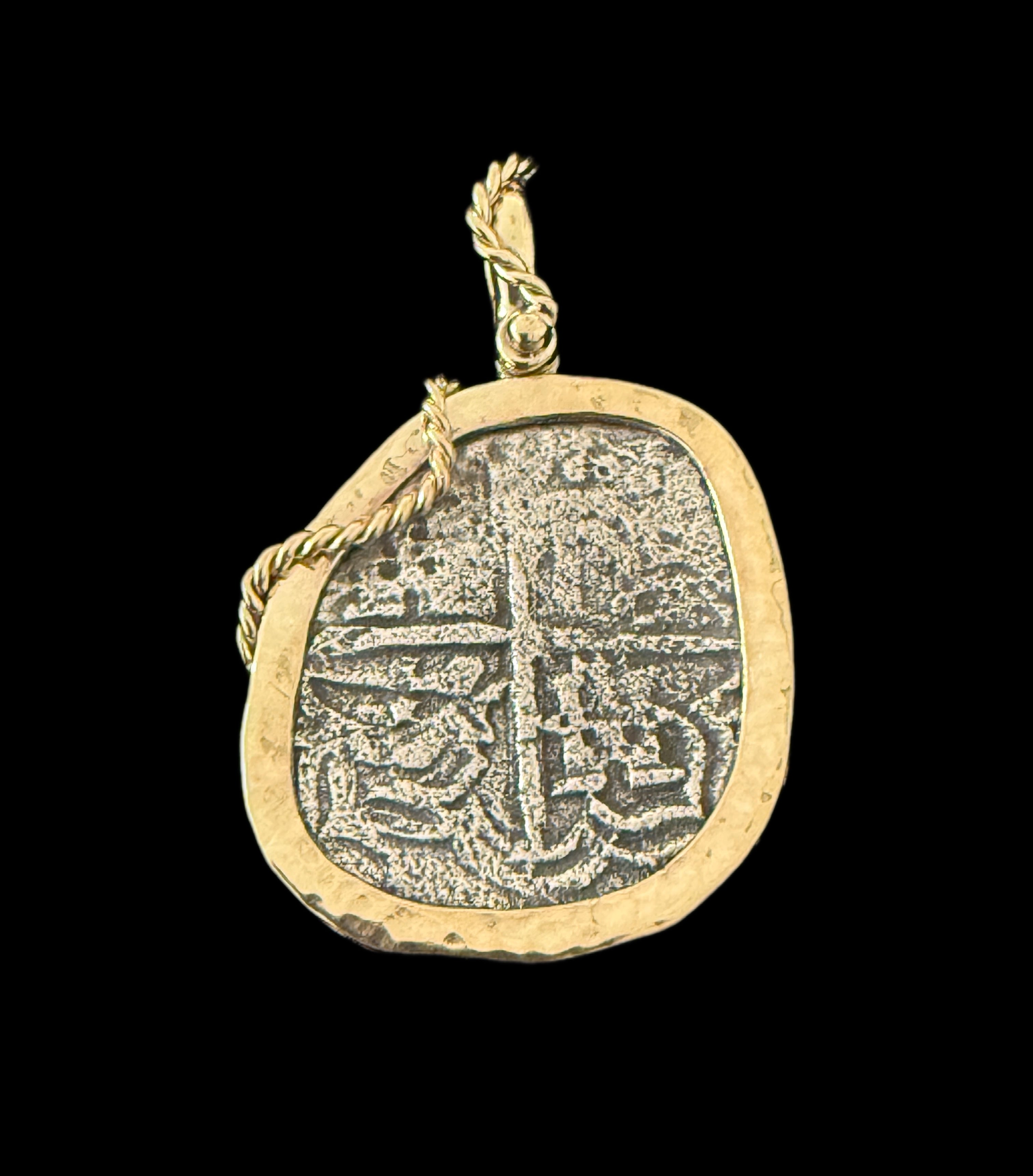 Atocha 4 Reales Grade 2 Assayer T Mounted in 5 grams 14k Gold