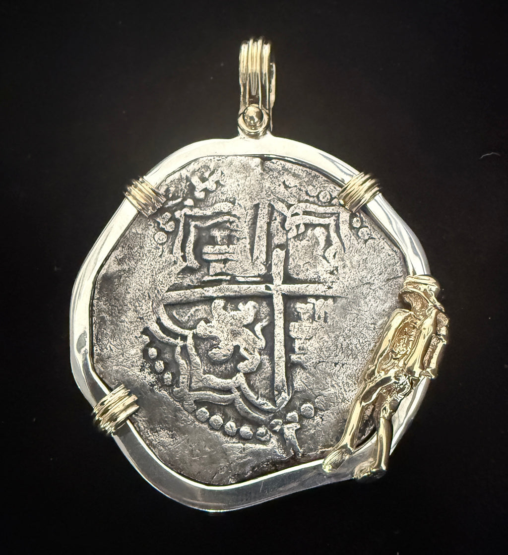 Atocha 8 Reales Grade 2 Mounted in 14k Gold and Silver