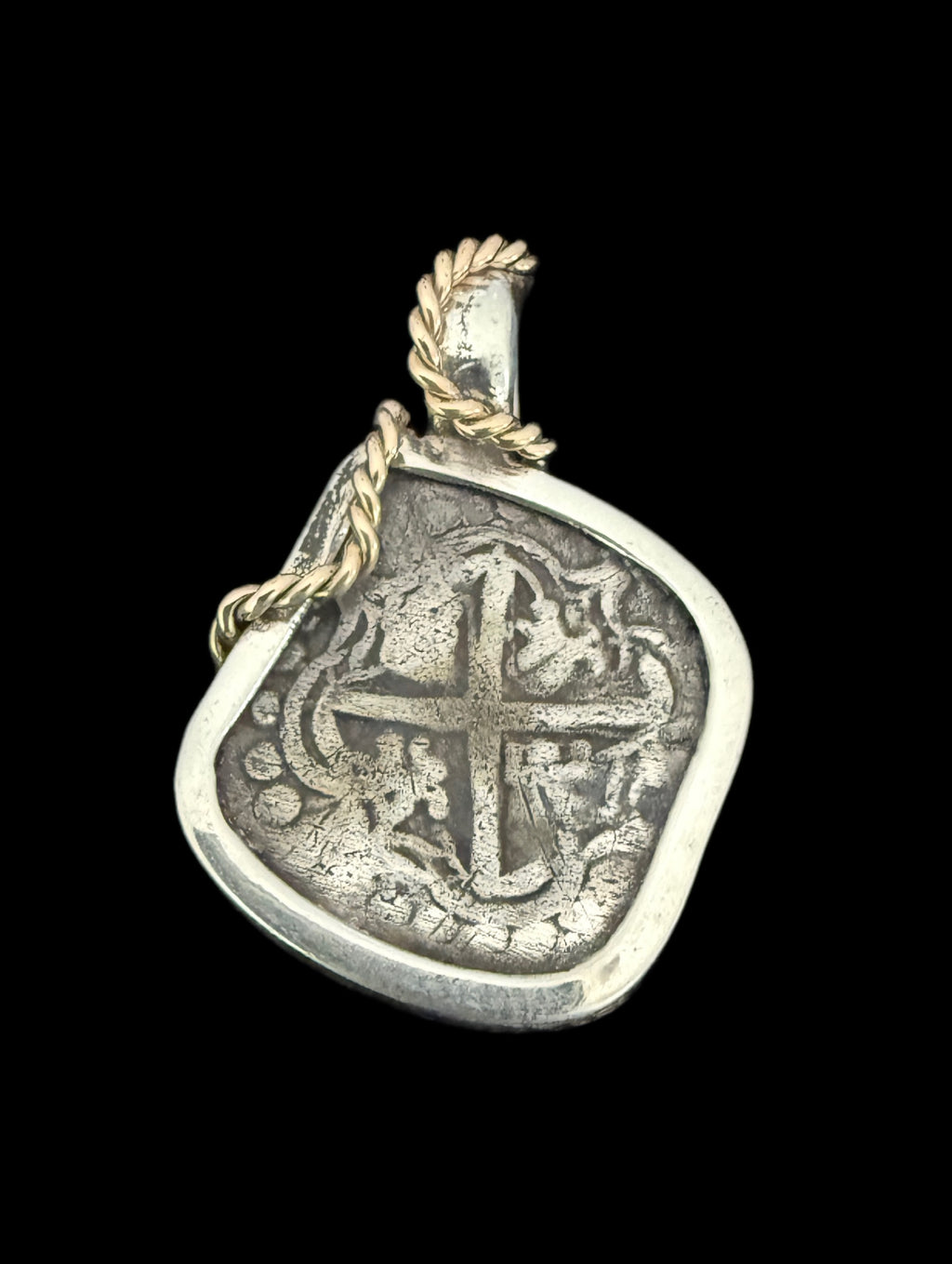 1 REAL POTOSI Original Land Find Mounted 14k gold and Silver (ATOCHA ERA)