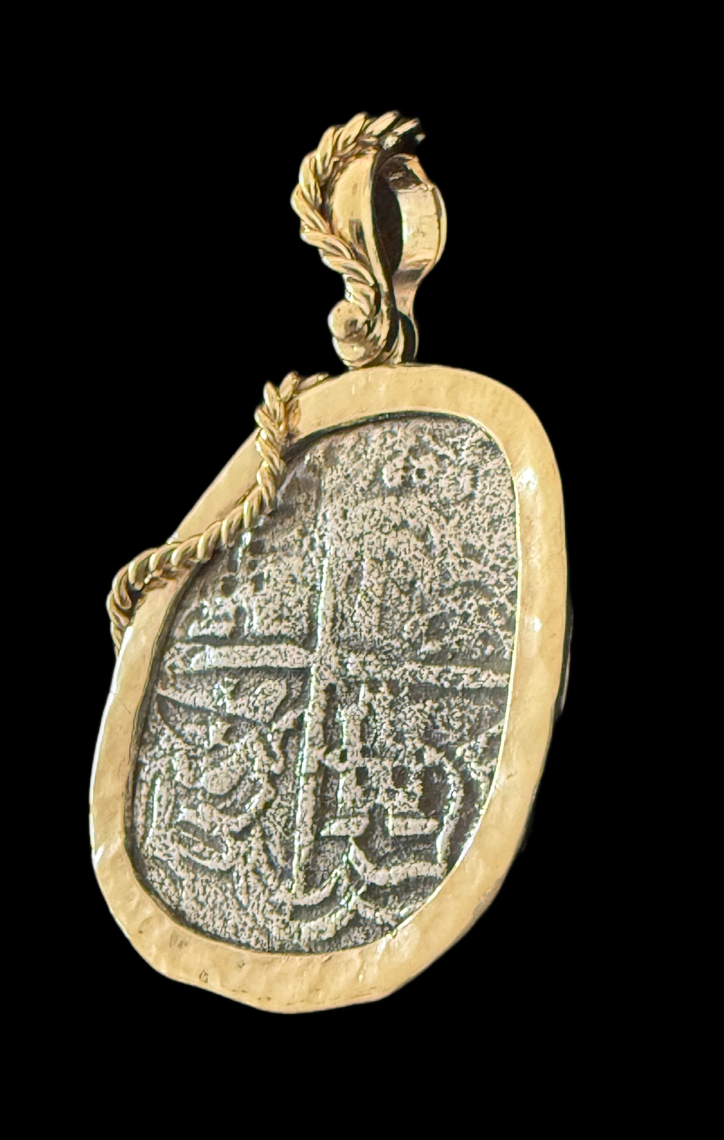 Atocha 4 Reales Grade 2 Assayer T Mounted in 5 grams 14k Gold