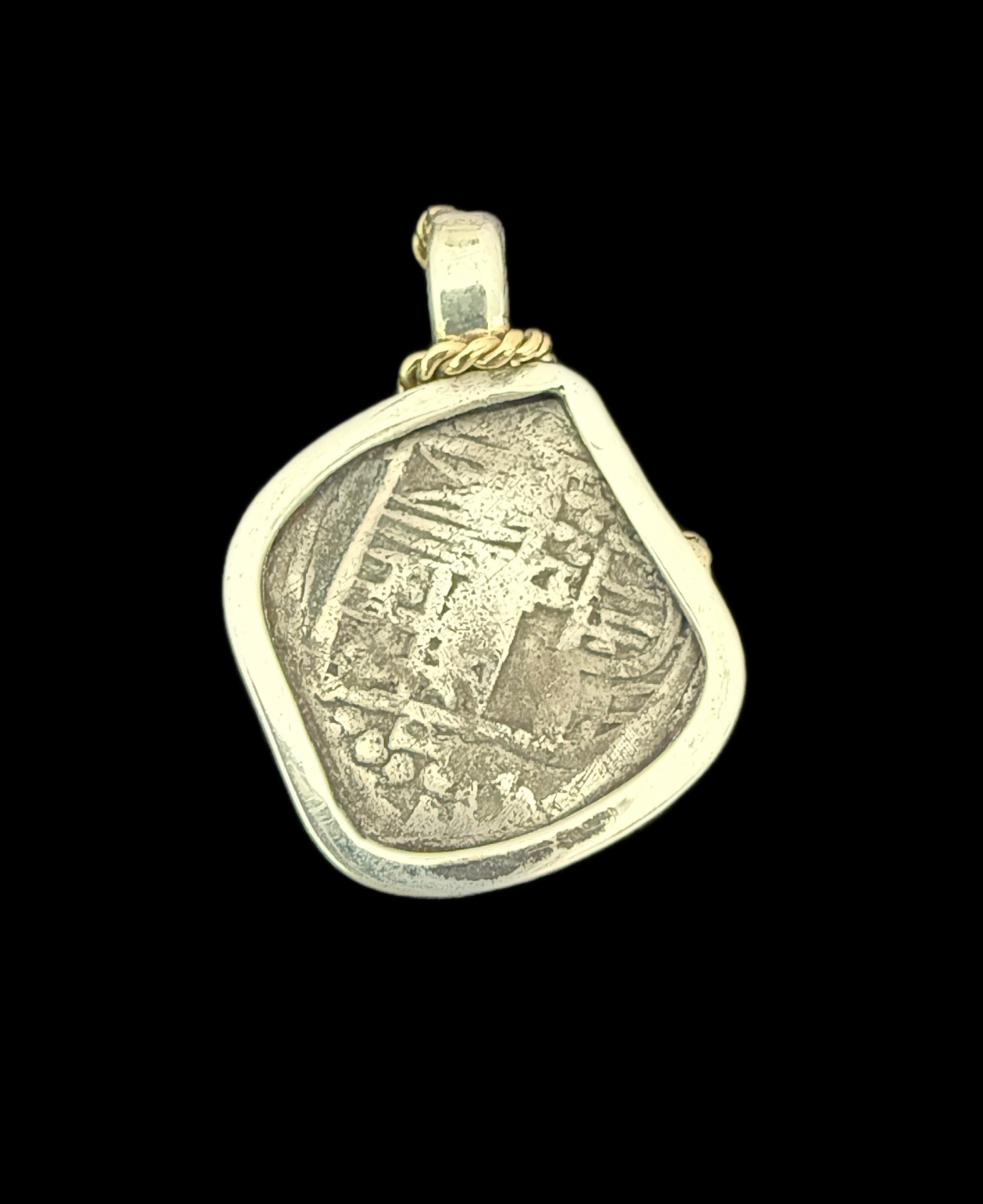 1 REAL POTOSI Original Land Find Mounted 14k gold and Silver (ATOCHA ERA)