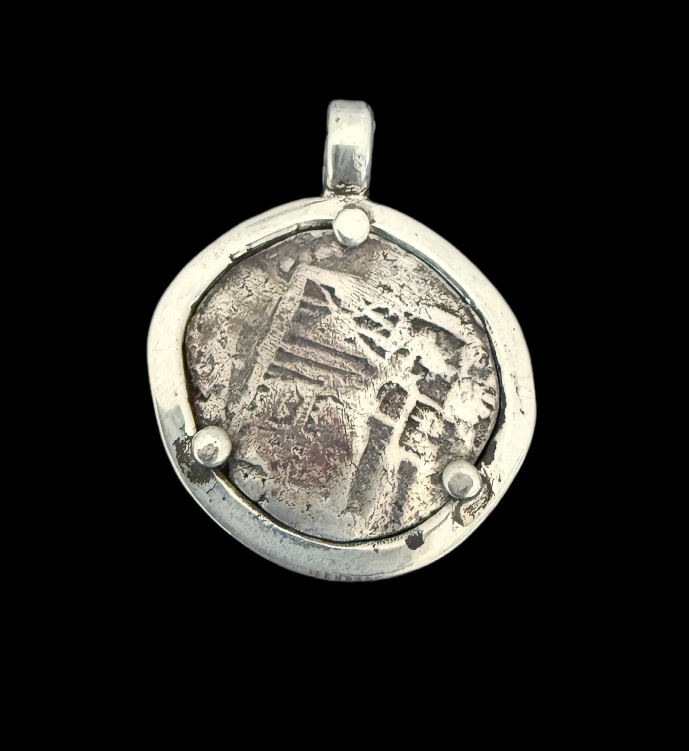 1 REAL POTOSI Original Land Find Mounted 14k gold and Silver (ATOCHA ERA)