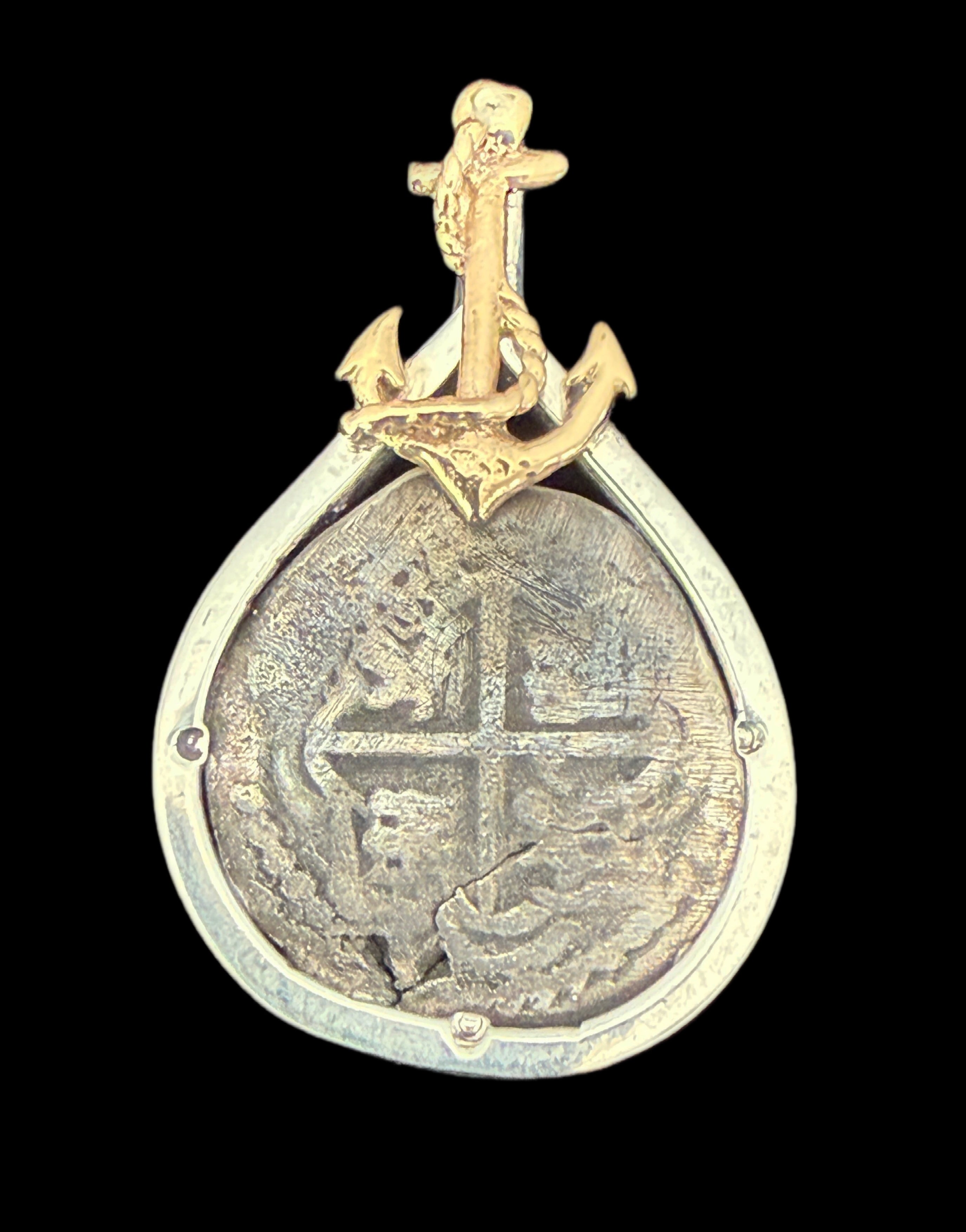 1 REAL POTOSI Original Land Find Mounted 14k gold and Silver (ATOCHA ERA)