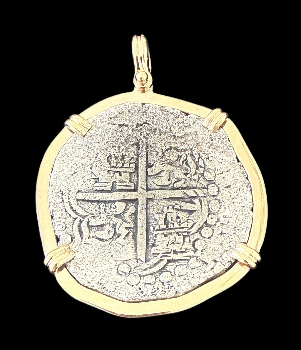 Atocha 8 Reales Grade 1 Assayer T Mounted in 8.3 grams 14k Gold