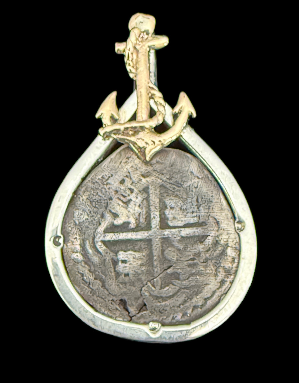 1 REAL POTOSI Original Land Find Mounted 14k gold and Silver (ATOCHA ERA)