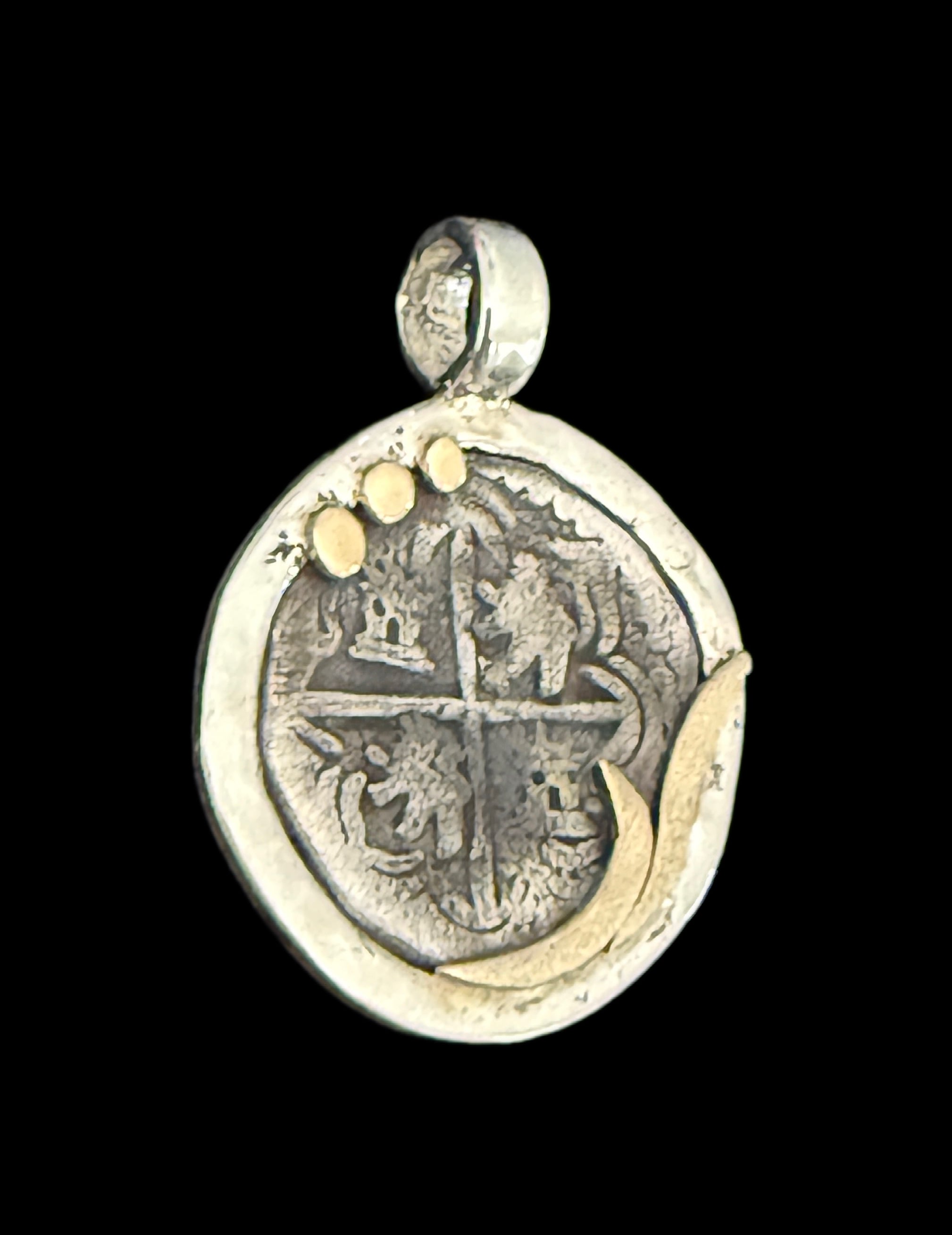 1 REAL POTOSI Original Land Find Mounted 14k gold and Silver (ATOCHA ERA)