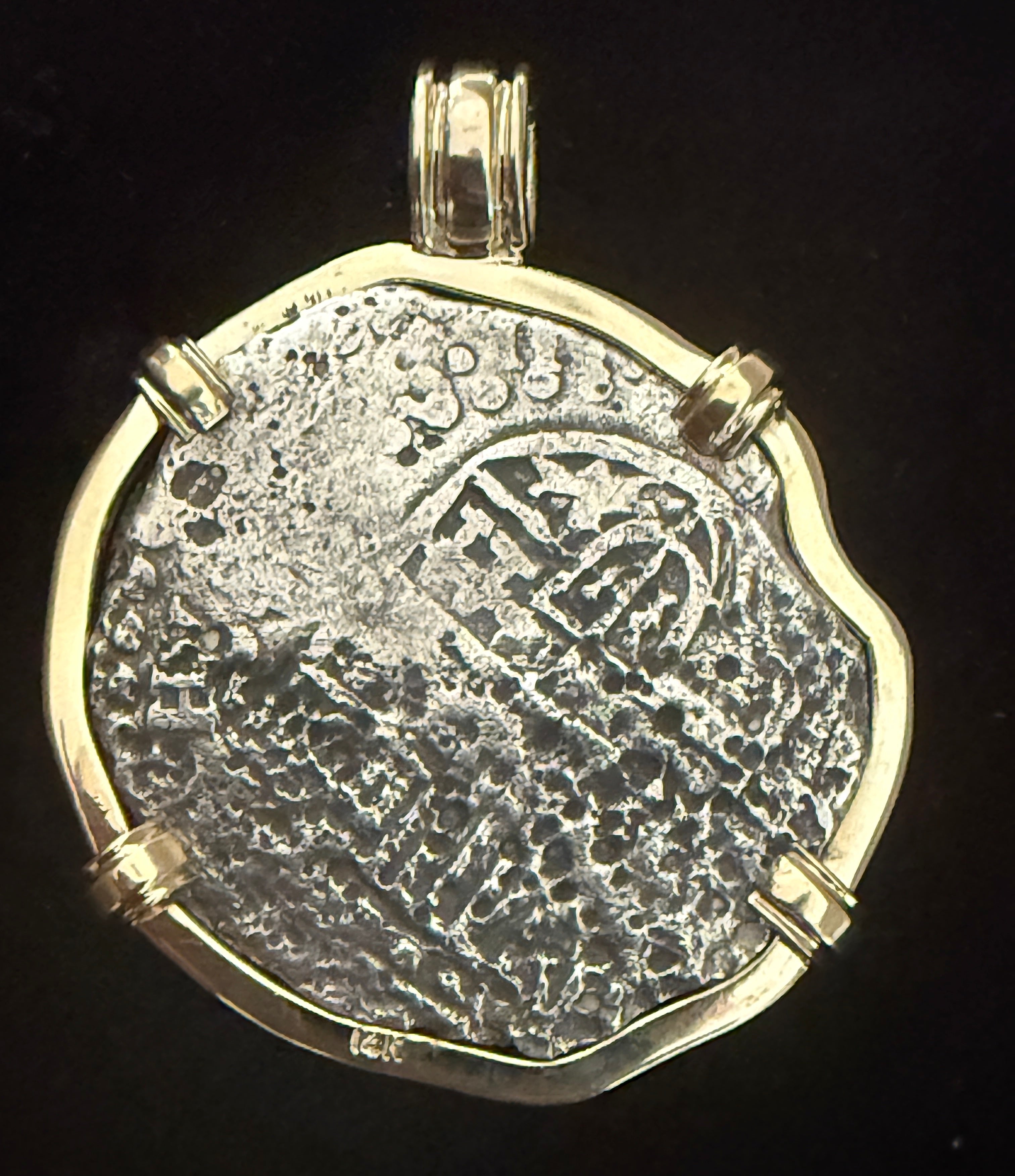Atocha 8 Reales Grade 3 Mounted in 14k Gold with Diamonds