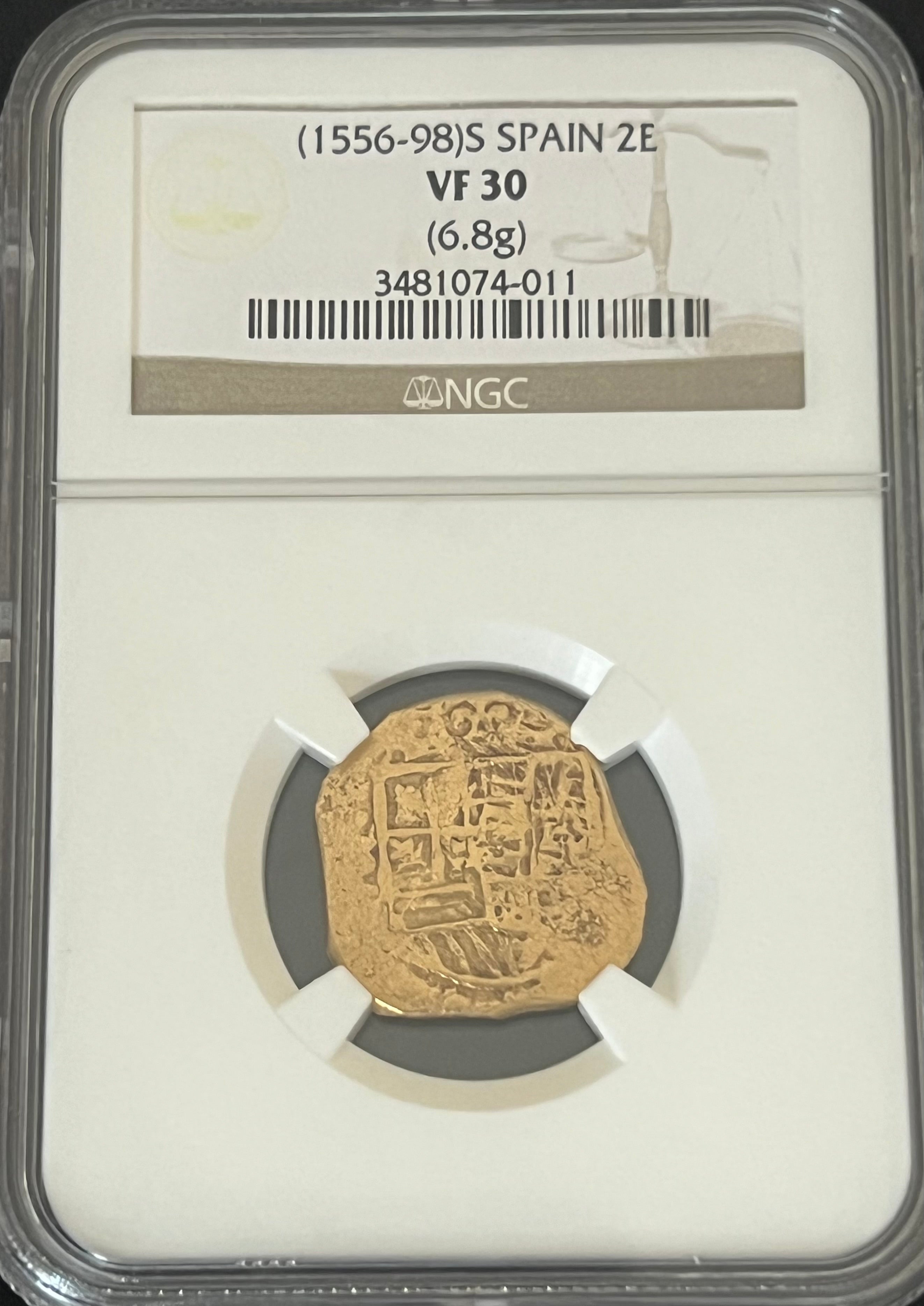 2 Escudos Spain NGC Grade VF 30 (1556-98) Gold Coin