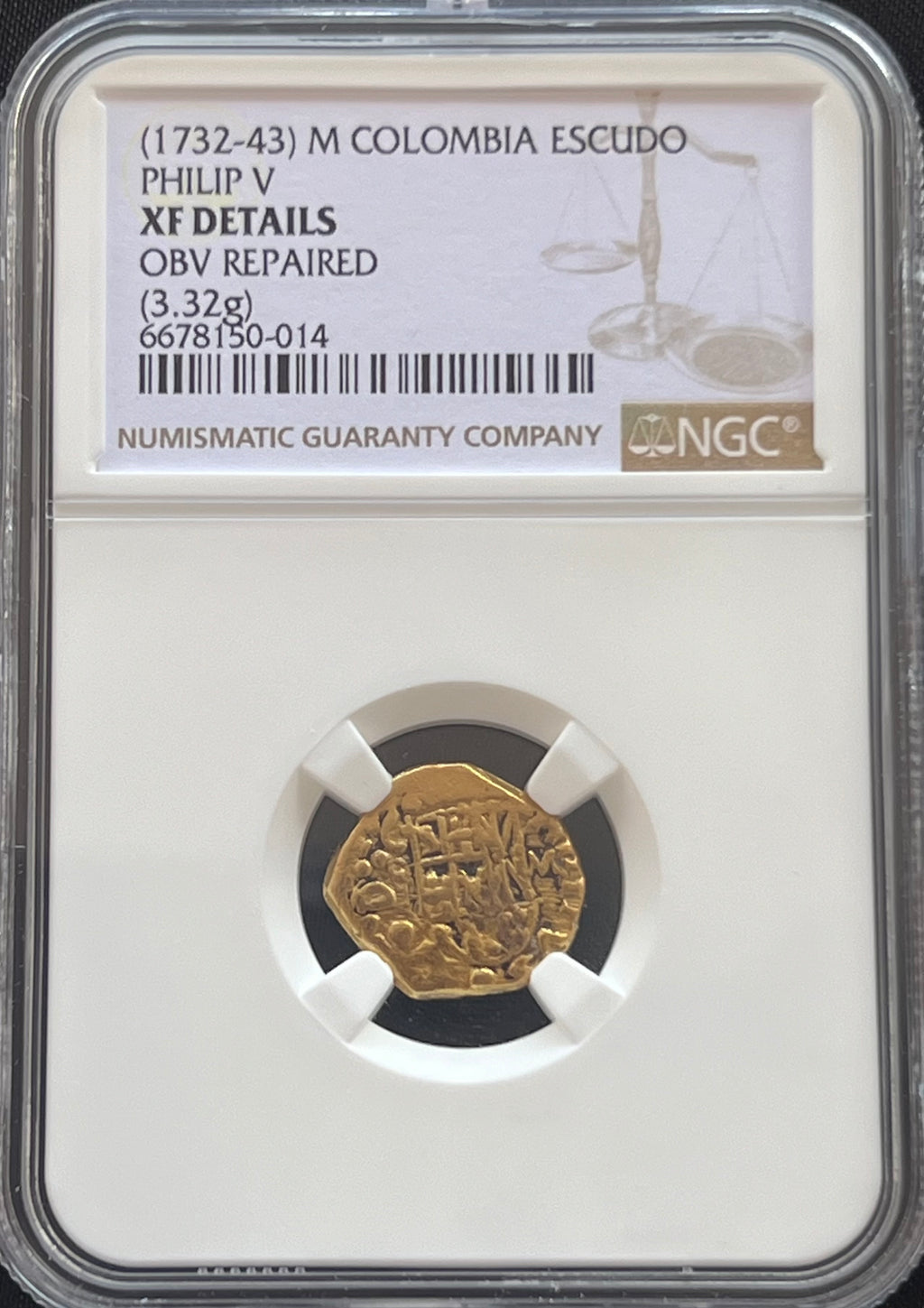 1 Escudo Colombia Gold Coin NGC Grade XF Details (1732-43)