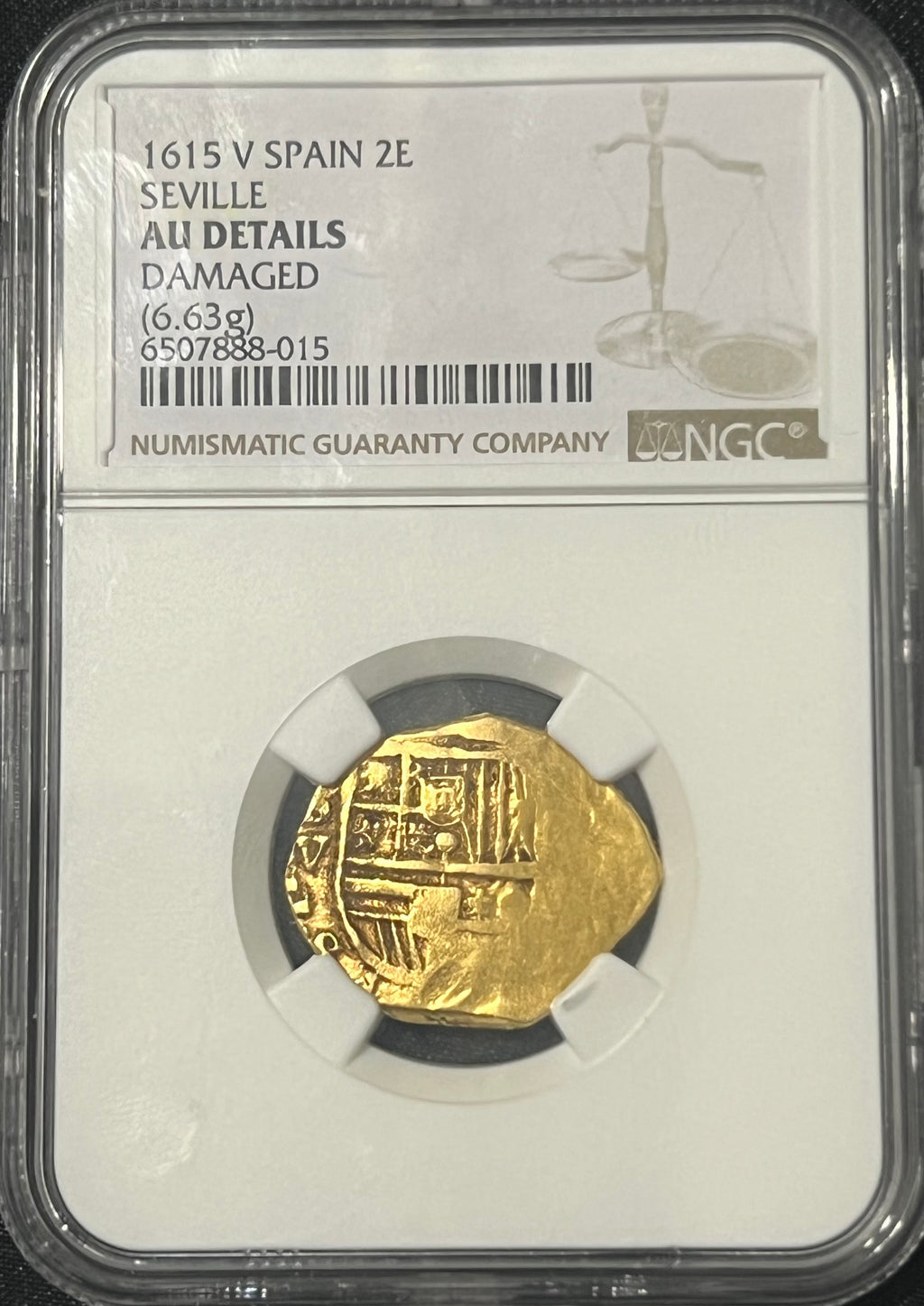 2 Escudos Seville, Spain Gold Coin NGC Grade AU Details Dated 1615