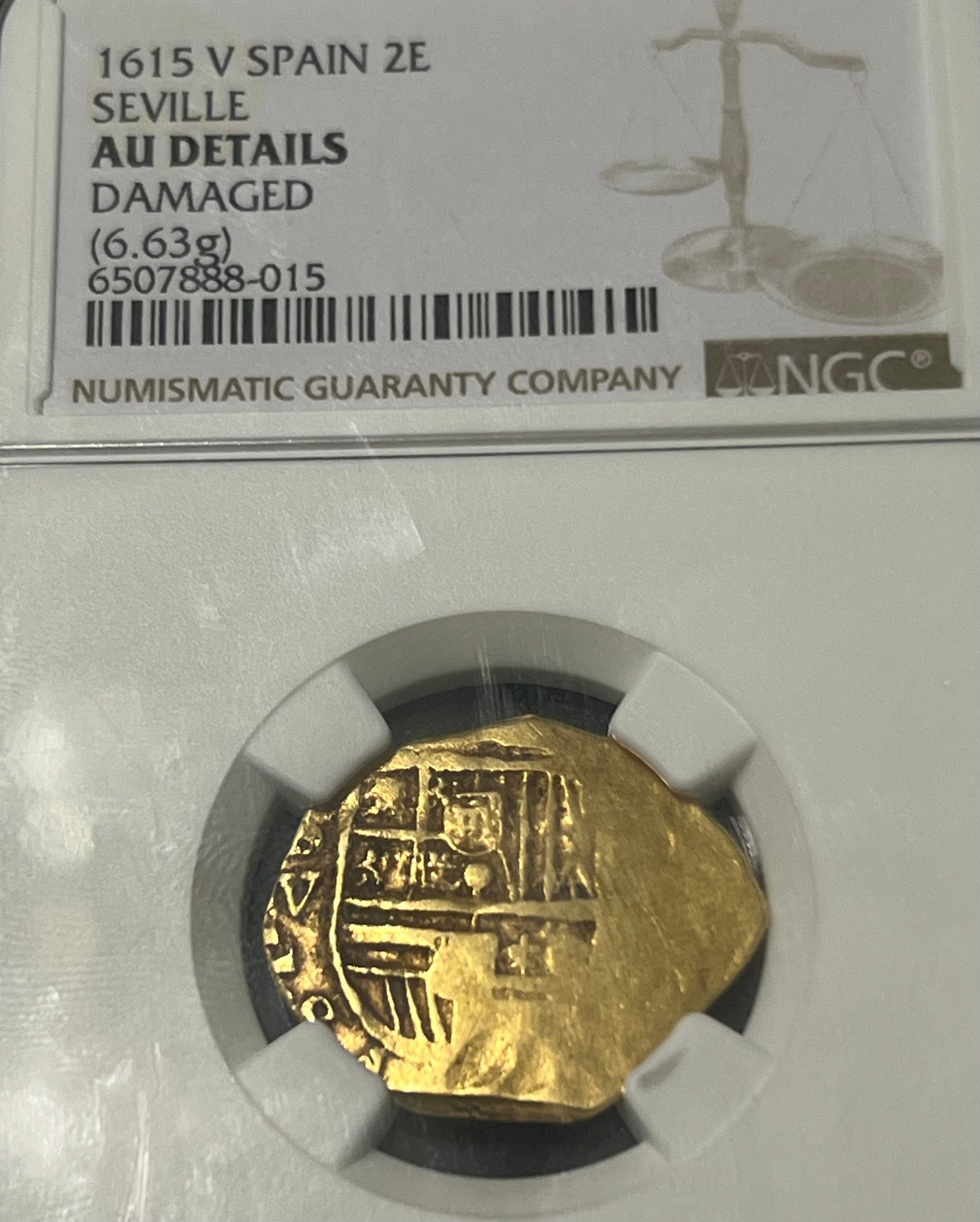2 Escudos Seville, Spain Gold Coin NGC Grade AU Details Dated 1615