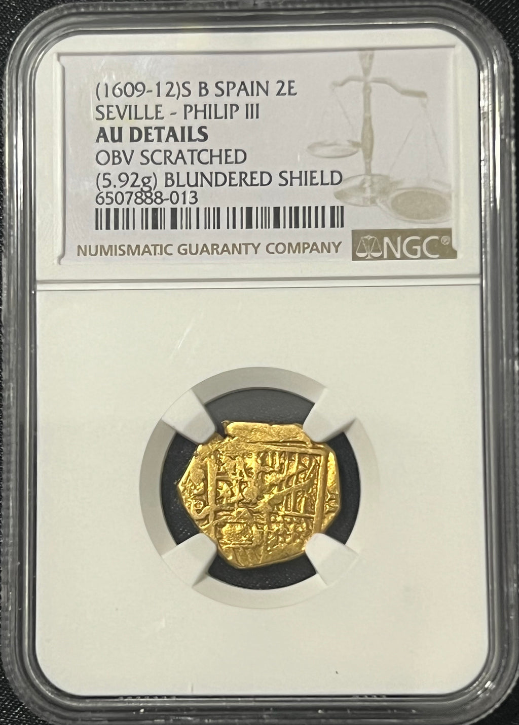2 Escudos Seville, Spain Gold Coin NGC Grade AU Details