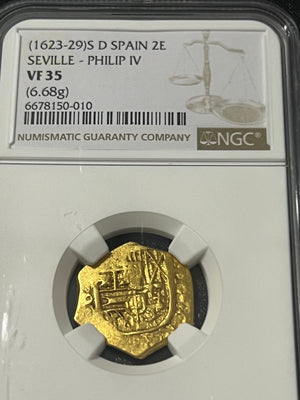2 Escudos Seville, Spain Gold Coin Grade VF 35