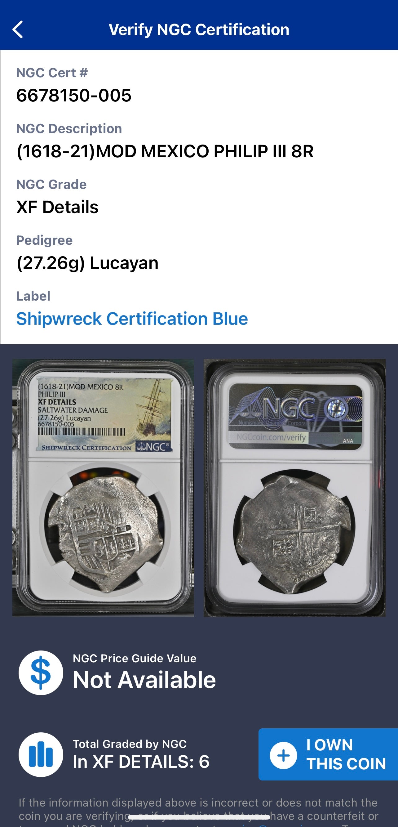 Lucayan Beach Wreck 8 Reales Grade XF Details