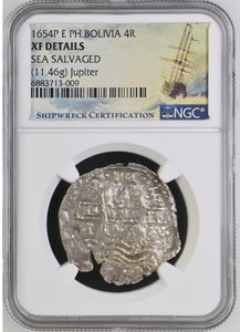 JUPITER SHIPWRECK 4 REALES NGC XF Details Dated 1654 – Shipwreck Coins