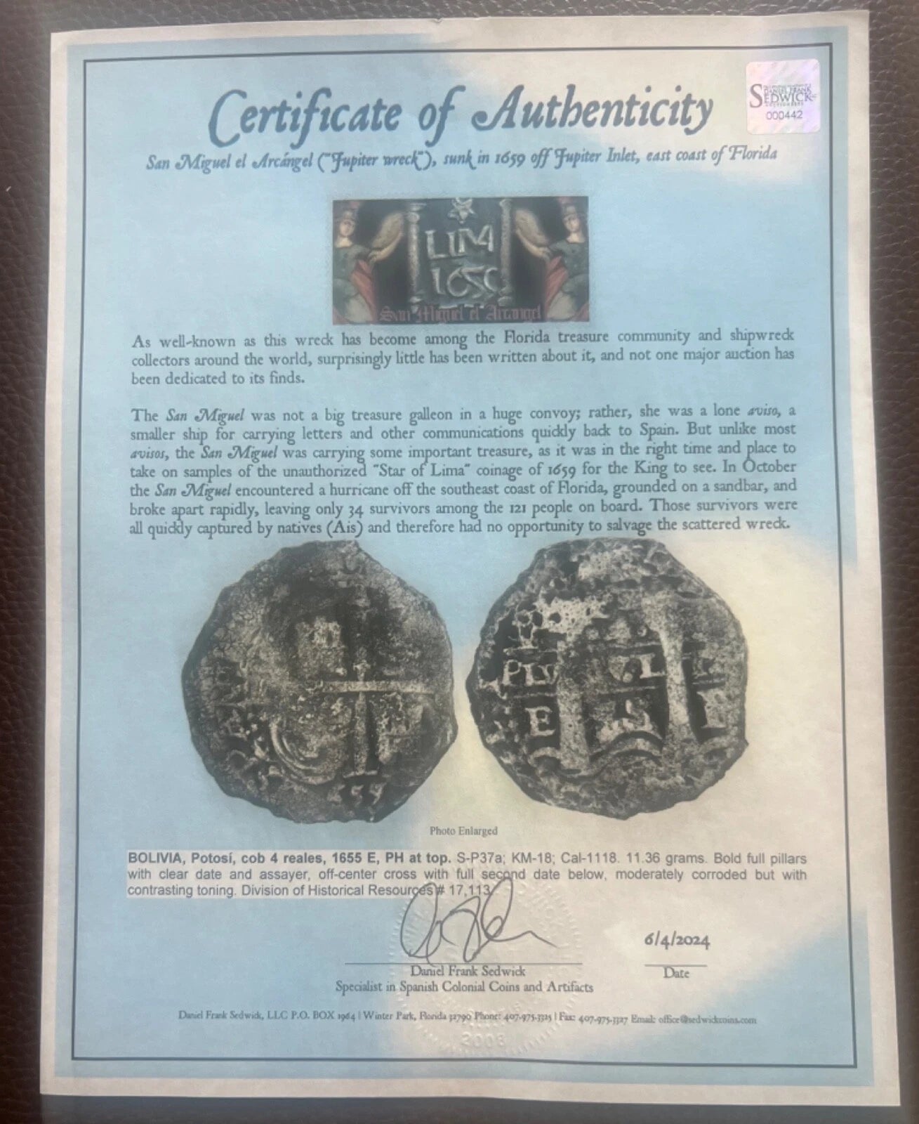 JUPITER SHIPWRECK 4 REALE Potosi Dated 1655 NGC TOP POP VF Details