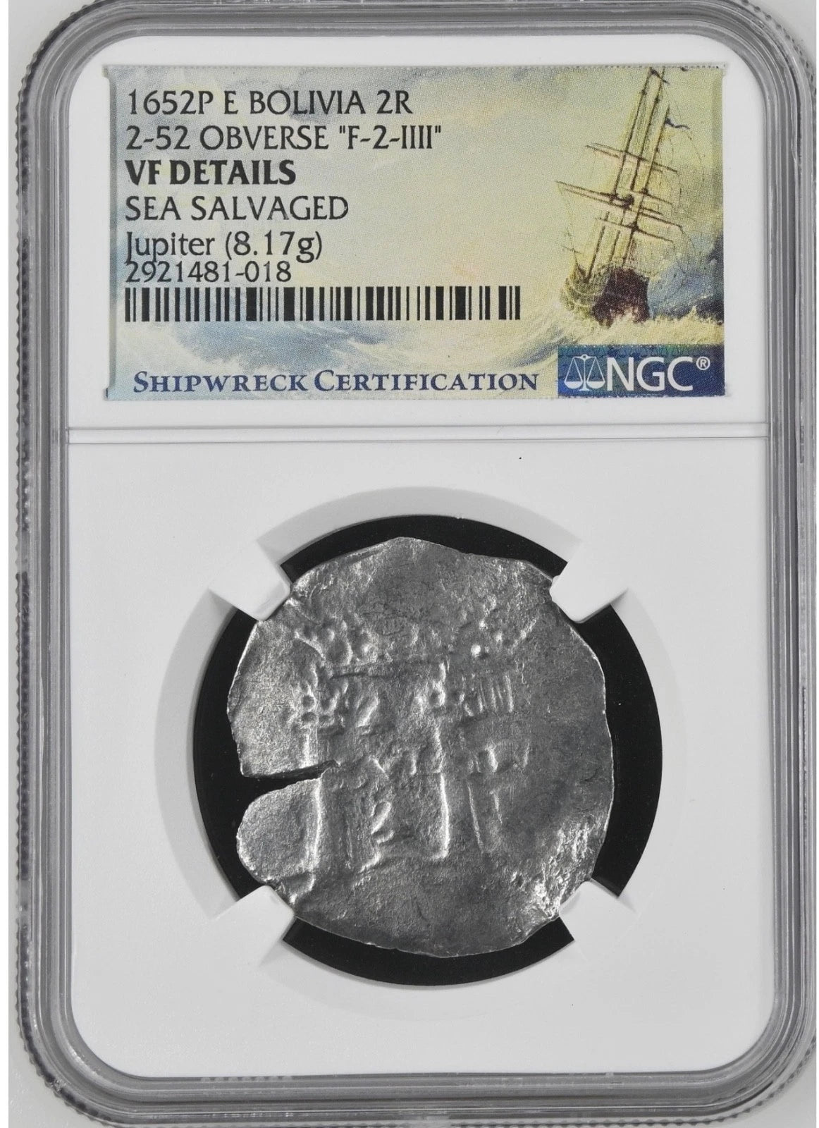 JUPITER SHIPWRECK Bolivia 2 REALES NGC VF Dated 1652 Details
