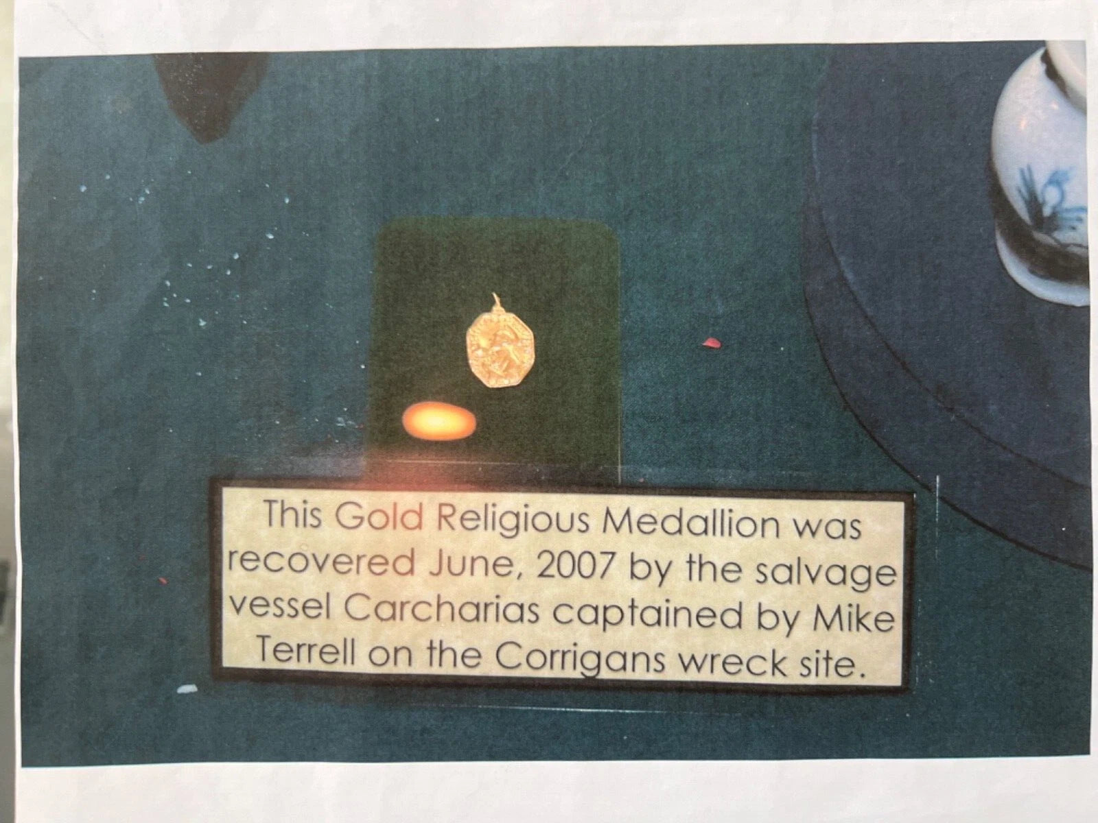 1715 FLEET Gold Religious pendant from a Rosary 20K gold Medallion Fisher COA