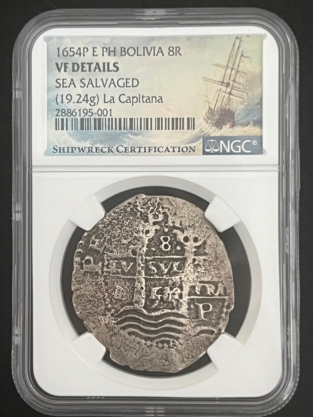Capitana 8 Reales VF Details NGC ( Double Dated 1654)