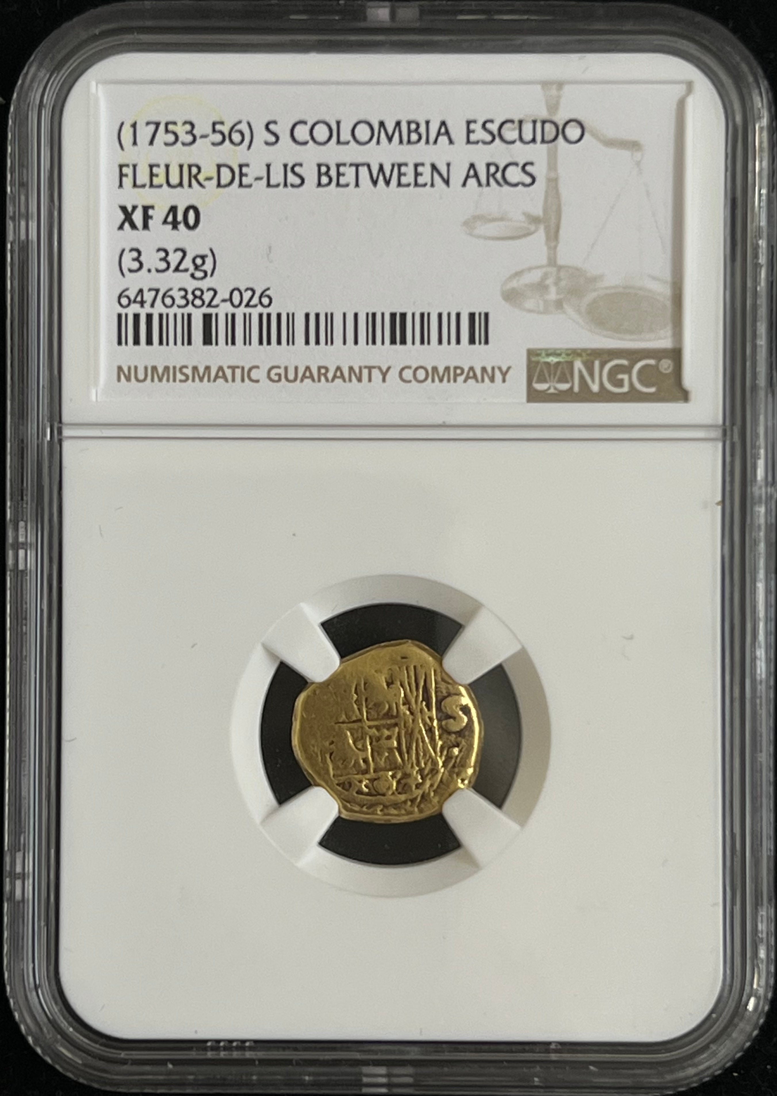 1 Escudo Bogota Colombia NGC Grade XF 40 (1753-56) Gold Coin