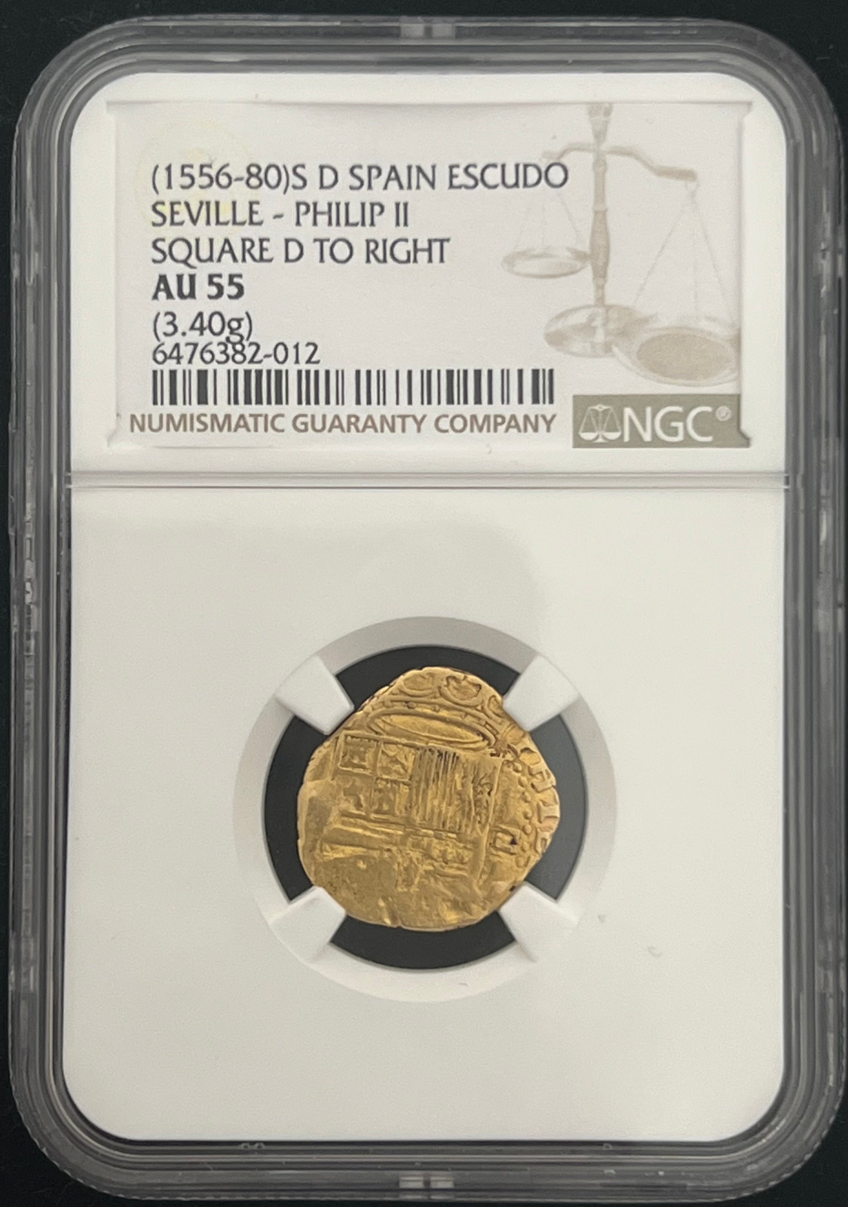 1 Escudo Spain Seville NGC Grade AU 55 (1556-80) Gold Coin